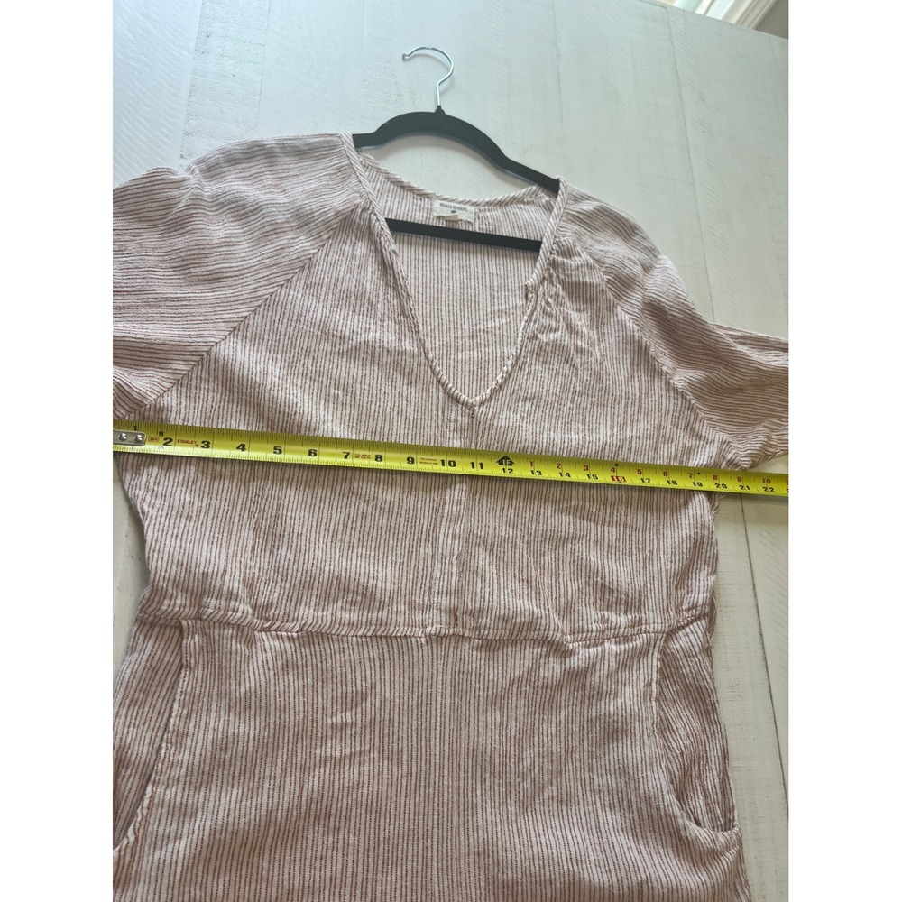World Market Striped V-Neck Wide Leg Jumpsuit Beige Red S/M Boho Crinkle Pockets - Picture 6 of 10